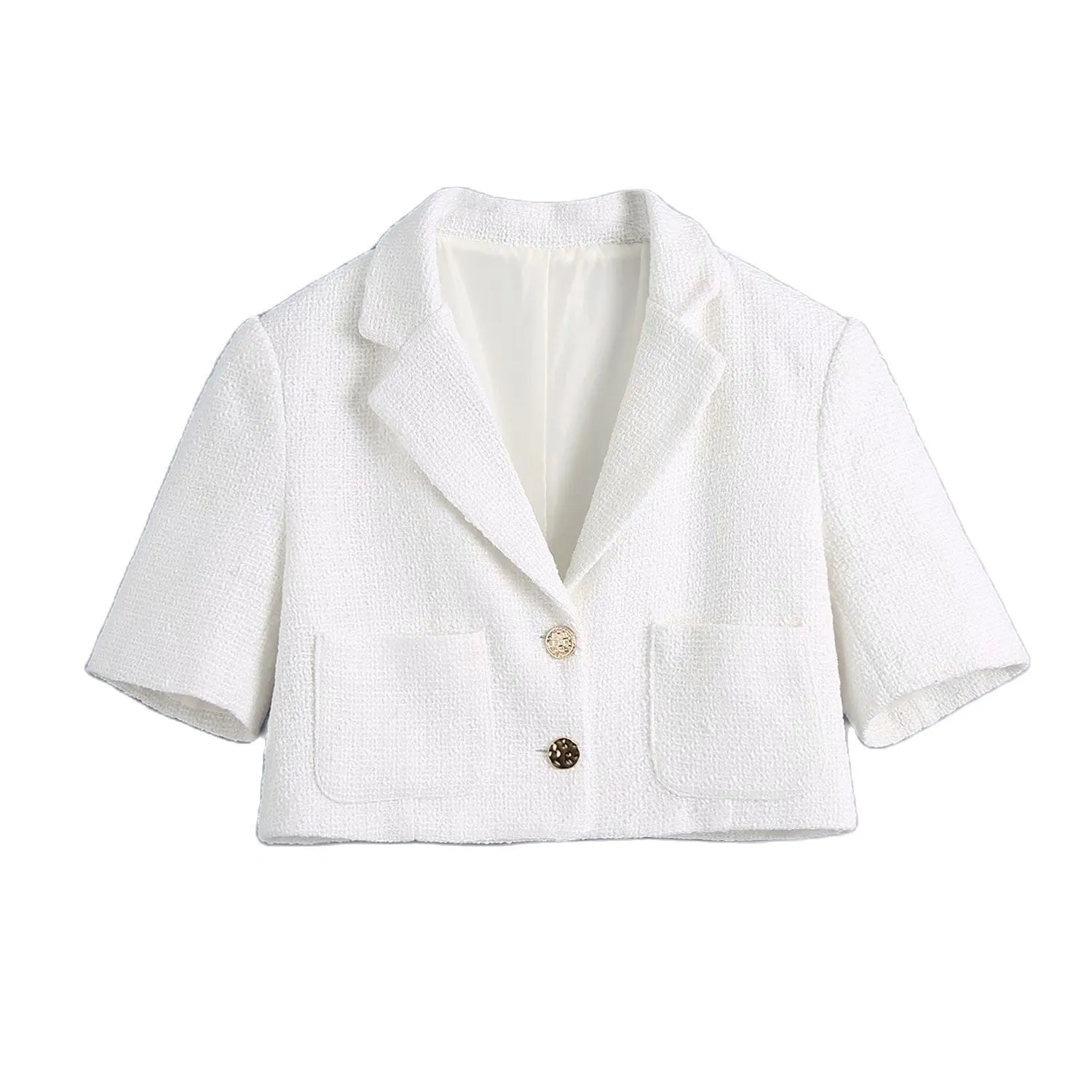 Revers simple boutonnage texture courte costume décontracté femme sexy court chic style occidental femme manteau 210507