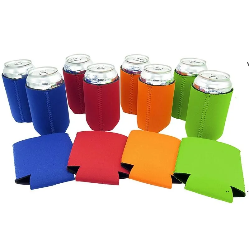 new Drinkware Cans Wine Bottles Sleeve Solid Color Neoprene Beer Cooler Bags Foldable Beverage Coolers With Bottom Pure Colors EWE7609