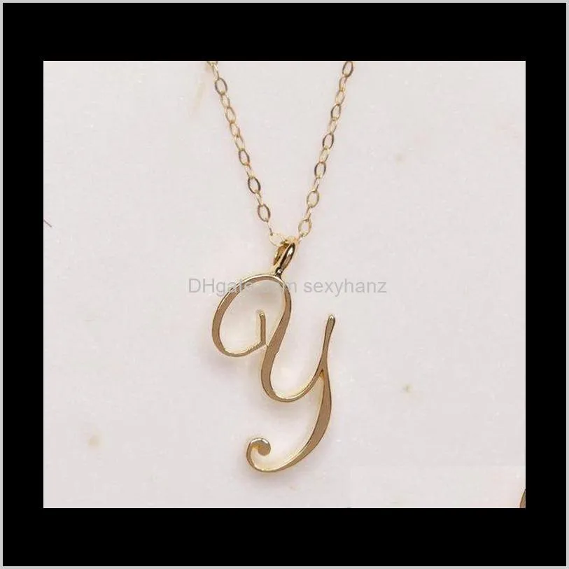 26pieces gold silver swirl initial alphabet letter necklace all 26 english a-z cursive luxury monogram name word pendant chain