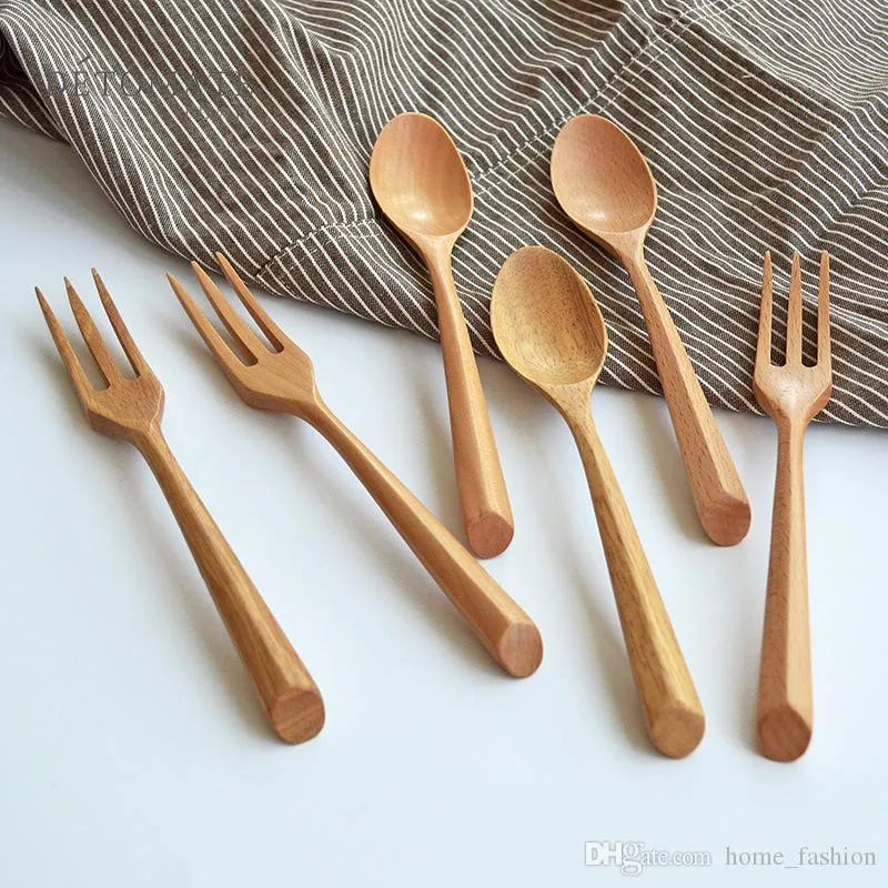 19*3.8cm/19*2.5cm Portable Eco-friendly Wooden Dinnerware Teaspoon Fork Soup Spoon Catering Cutler Kitchen Cooking Tools Utensil