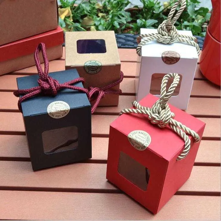 Cake Boxes Transparent Window Kraft Paper Box Foldable Cupcake Wrap Package Valentines Day Christmas Gift Packaging Boxes ZYY124