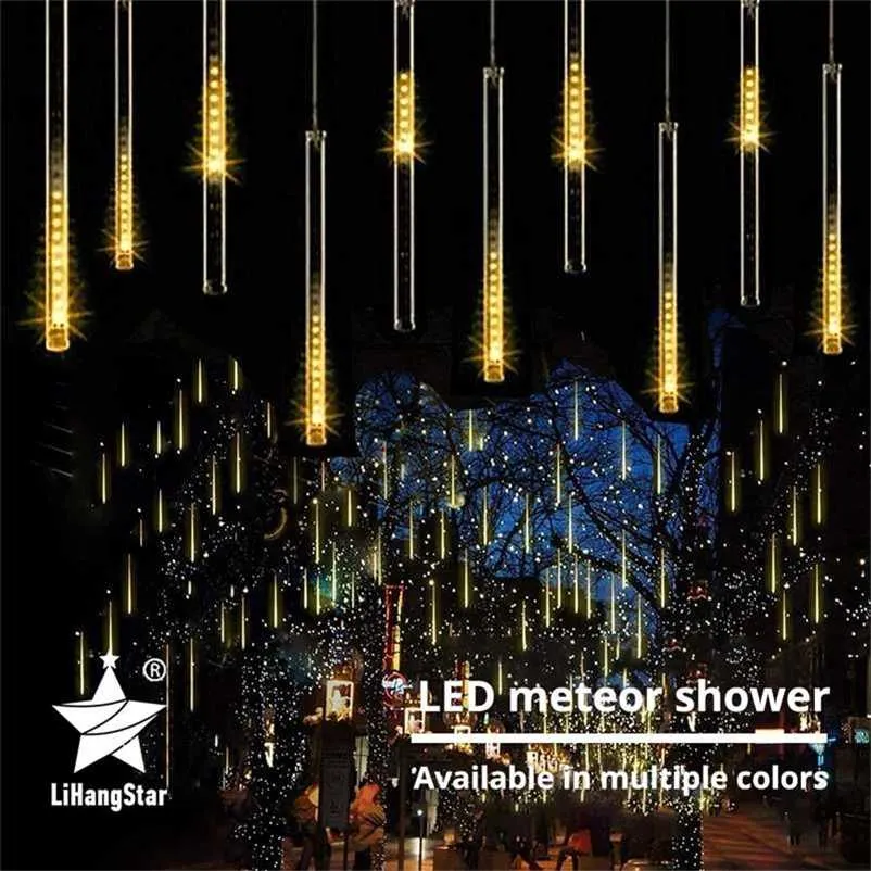 LED Meteor Shower 30CM/50CM Christmas LED String Garland Holiday Strip Light Waterproof Fairy Light for Garden Street Decoration 211122