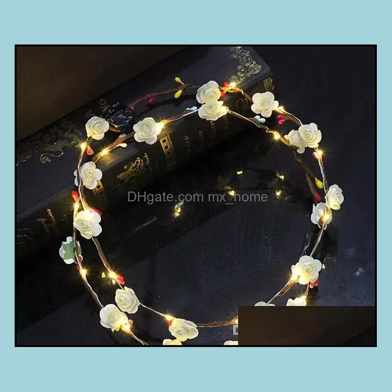 Flashing LED Glow Flower Crown Headbands Light Party Rave Floral Hair Garland Wreath Wedding Flower Girl Headpiece decor