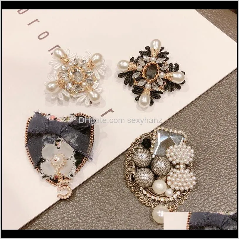 brand design crystal 5 brooch camellia flower hijab pin brooches vintage buckle pin for woman