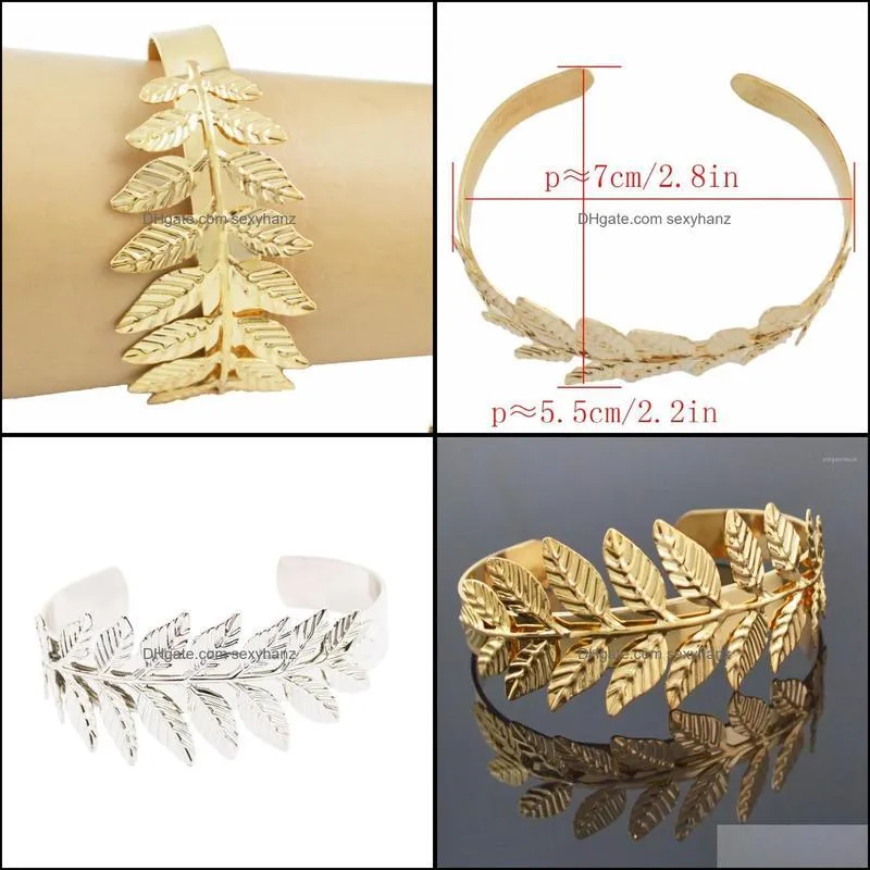 Grecian Gold Metal Copper Leaf Open Bangles Charm Swirl Arm Cuff Armlet &Bracelet For Women Bijoux Greek Jewelry Gift1