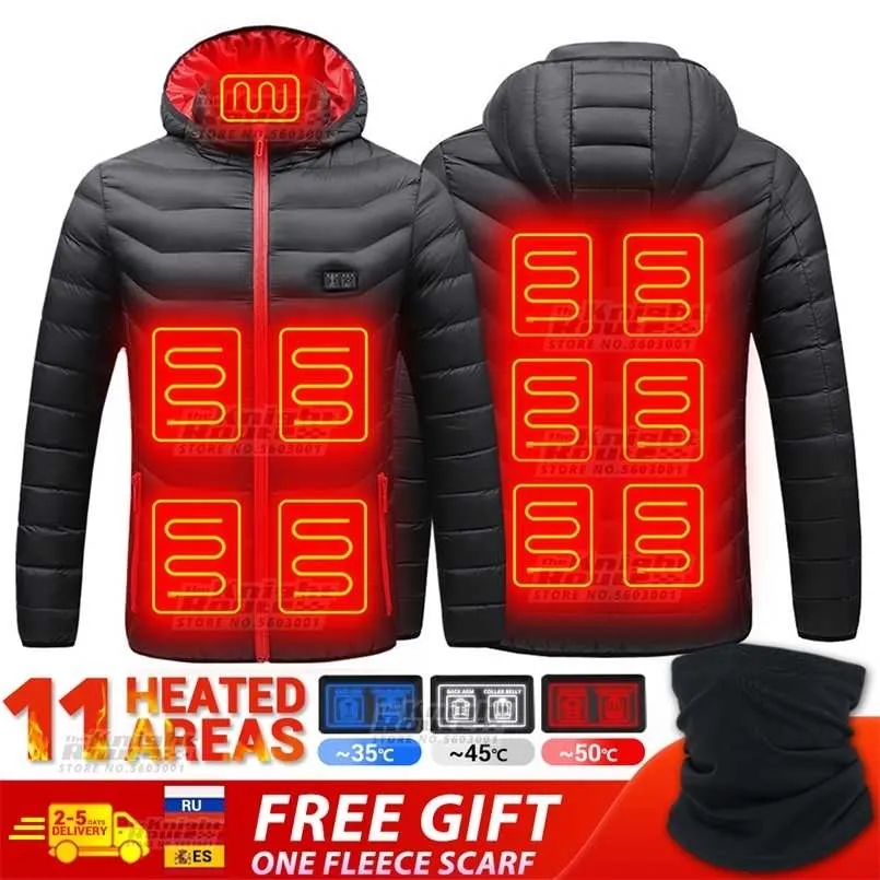 11 Áreas Chaqueta de invierno para hombres Chaquetas con calefacción eléctrica Ropa de caza Chaqueta de esquí Parkas Prendas de abrigo Chaleco con calefacción USB Cálido 8 áreas 211216