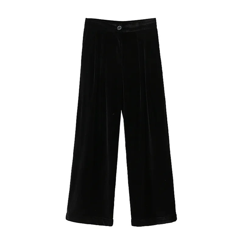 Streetwear femmes pantalon droit mode dames élégant taille haute pantalon élégant femme Chic noir velours 210527