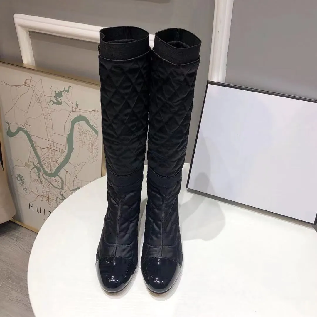 new arrived woman winter elastick Silk rhombus knee boots femal high quality brand design sexy long shoes size 35-41 black white