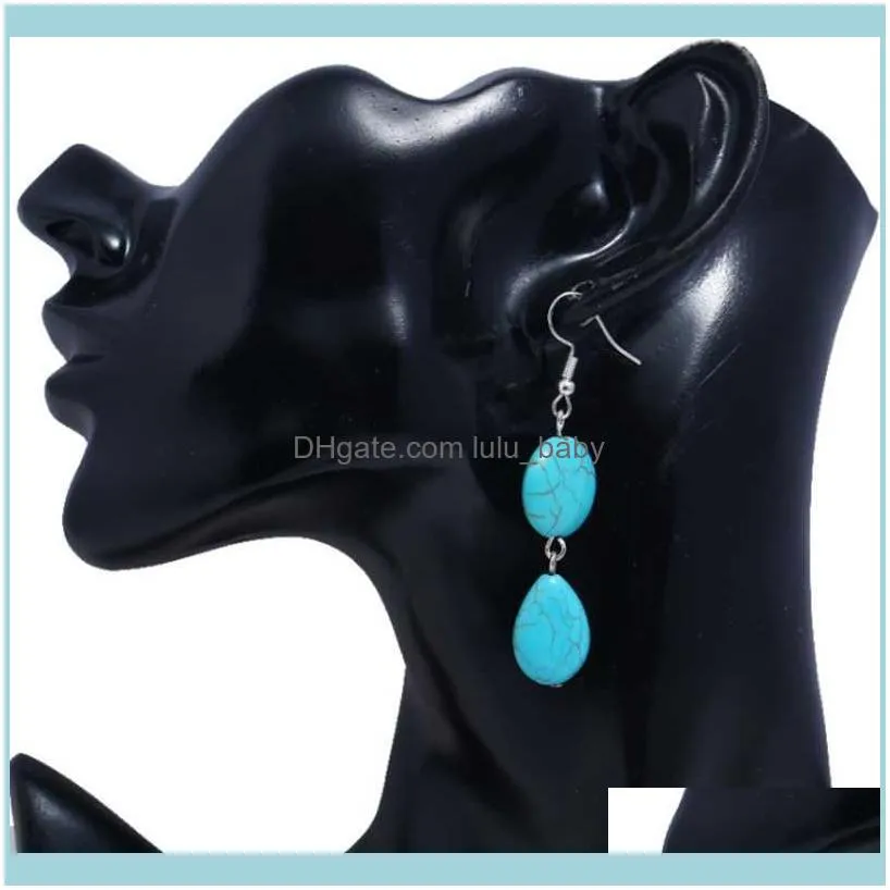 Dangle & Chandelier Silver Plated Alloy Layer Round And Water Drop Green Turquoises Stone Earrings Fashion Jewelry1