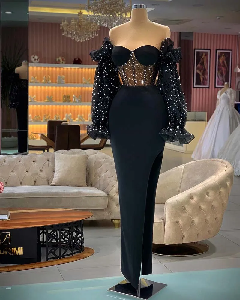 2021 Dubai Off Shoulder Evening Dress Mermaid Side Split Prom Klänningar Gala tillfälle Party Gowns
