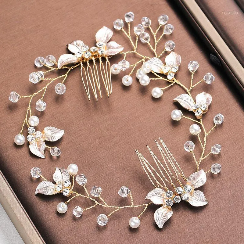 Barrettes à cheveux, accessoires de mariée, peigne à feuilles de fleurs torsadées à la main, coiffure côté disque