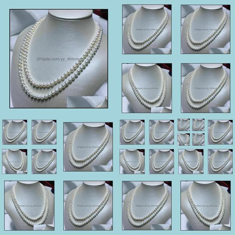 8-9mm White Natural Pearl Beaded Necklace 38inch 925 Silver Clasp Women`s Gift Jewelry