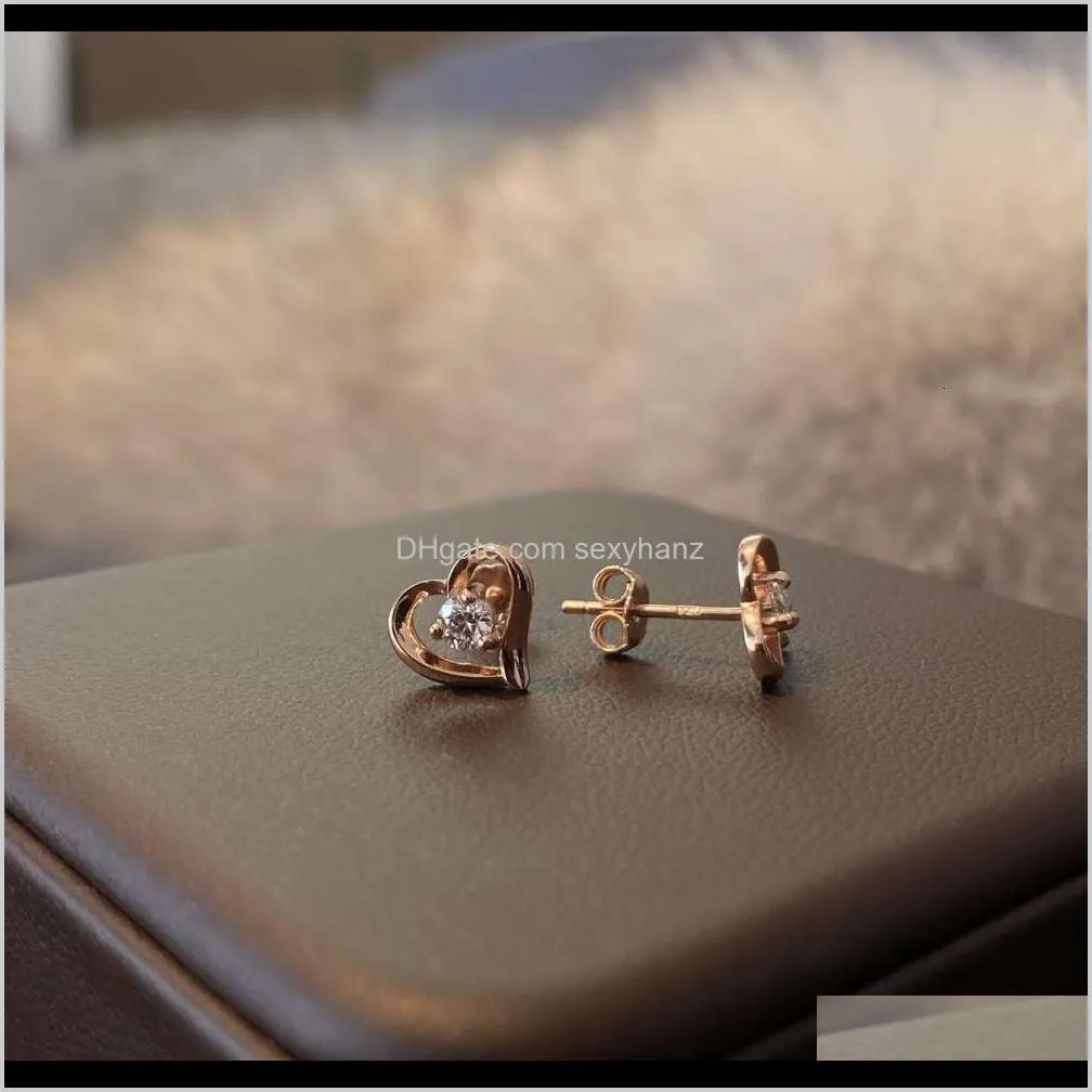 luxury new sweet love temperament zircon heart earrings romantic simple gold plated jewelry gift