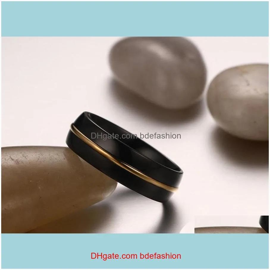 Men`s Fashion Jewelry ring Black and Gold Plated Mens Rings 6mm Wide High Polished Titanium Steel Rings For Man