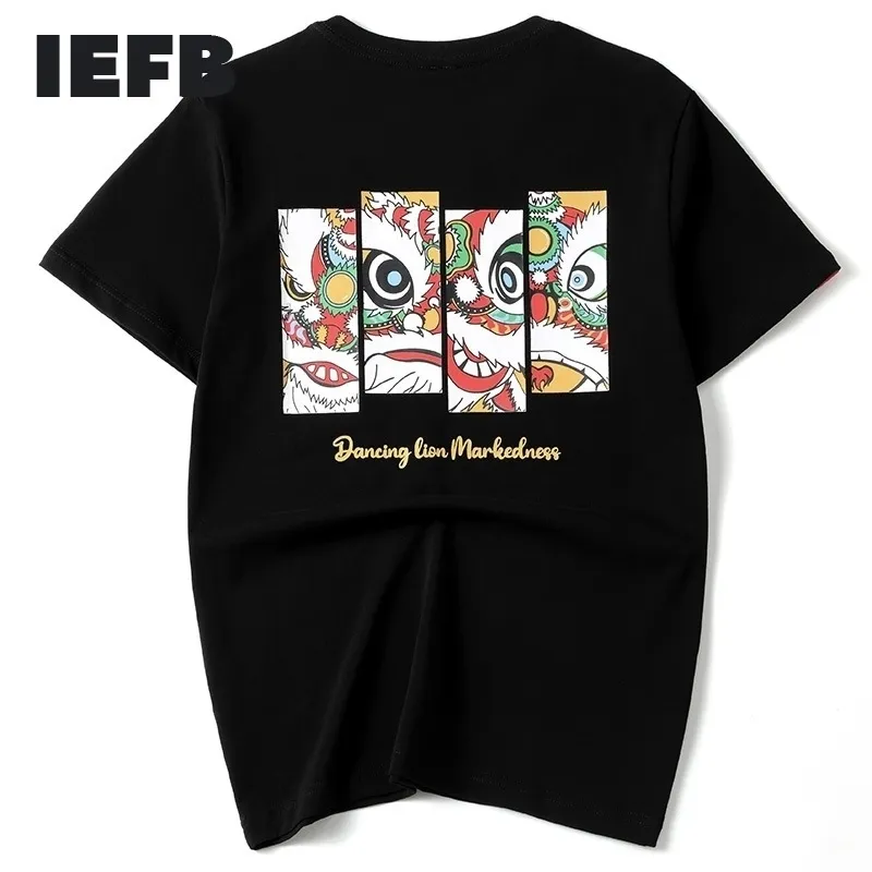 IEFB春夏のファッション印刷トップス中国風純粋な綿の大きさラウンドカラー半袖Tシャツ9Y5864 210524