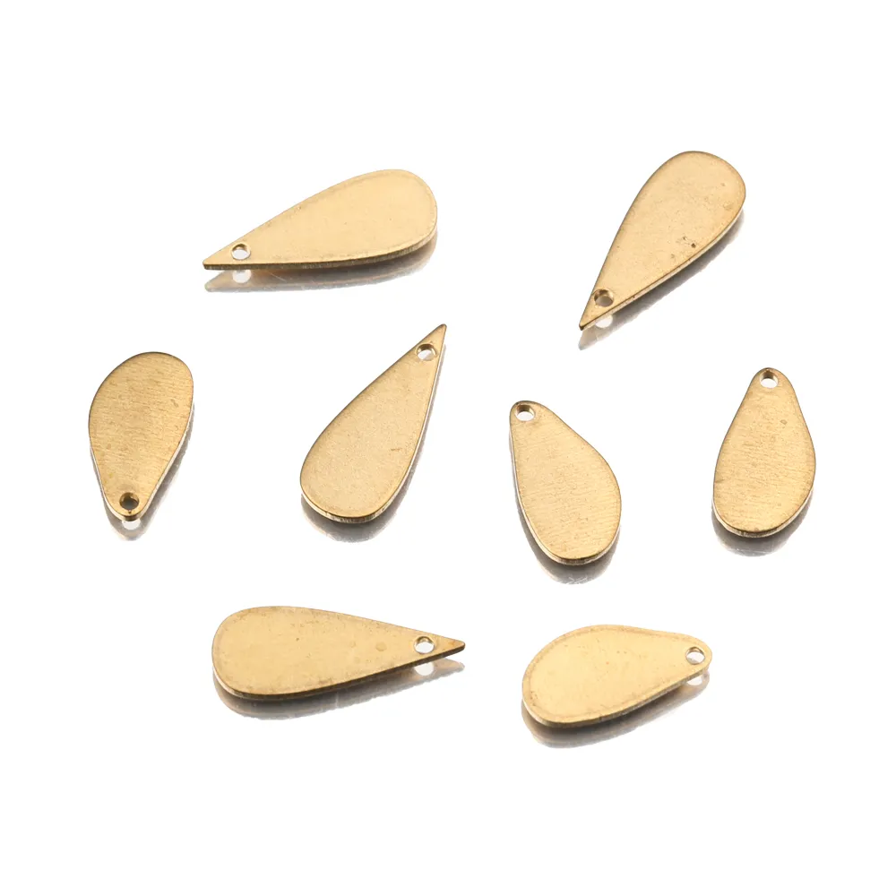 100Pcs/Lot Bulk Whole Raw Brass Water Teardrop Charms Chain Extension End Connector Bead Pendant For Handmade Jewelry Making