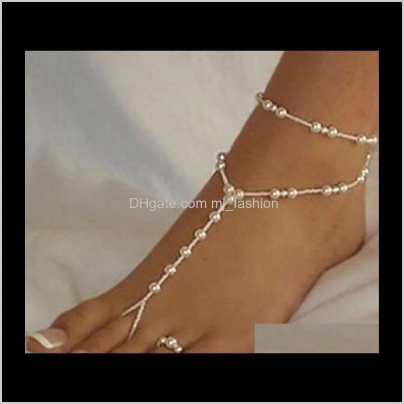 fashion-sandals stretch anklet chain with toe ring slave anklets chain 1pair/lot retaile sandbeach wedding bridal bridesmaid foot