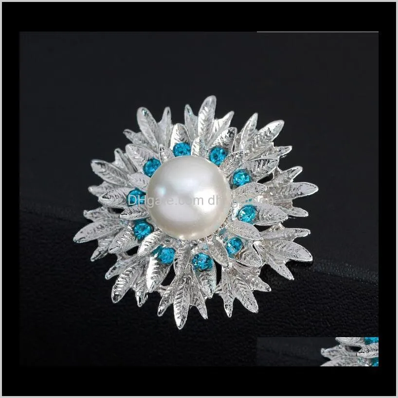 luxury silver leaf flower brooches big pearl crystal brooches pins corsage breastpin for man women wedding jewelry gift