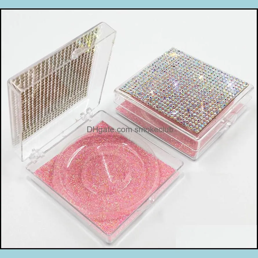 Bling Eyelash Boxes Diamond Glitter Square False Plastsic Package Bin Empty Box Case Fake Eye Lashes