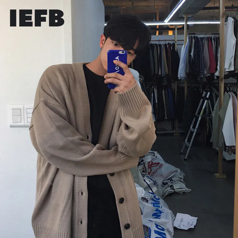 IEFB / Abbigliamento da uomo Maglione lavorato a maglia Scollo a V allentato Cappotto cardigan lavorato a maglia tinta unita monopetto Primavera Autunno 9Y3266 210524