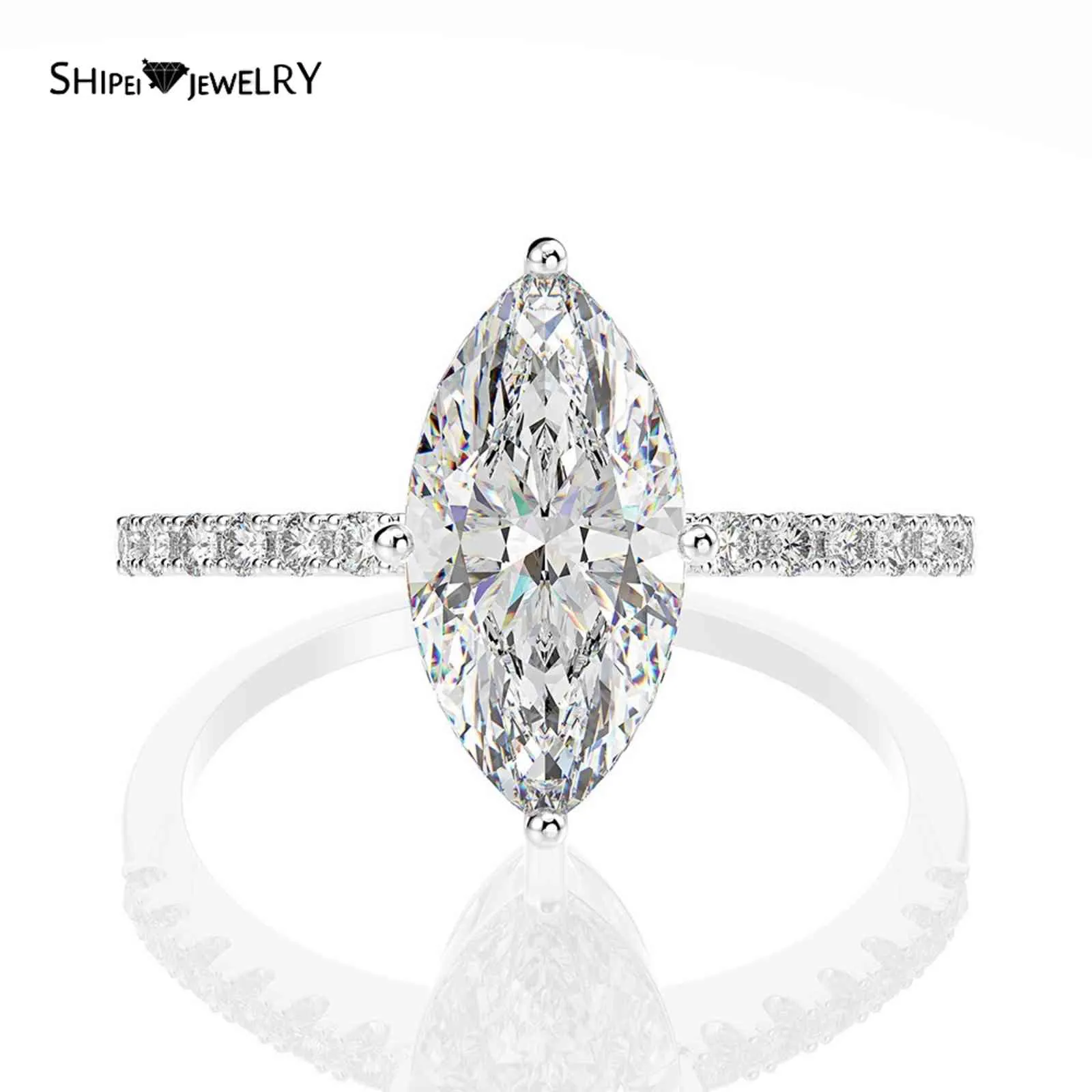 Shipei 925 Sterling Silver Marquise Cut Created Moissanite Diamantes Gemstone Noivado de Casamento Jóias Fine Anéis Atacado