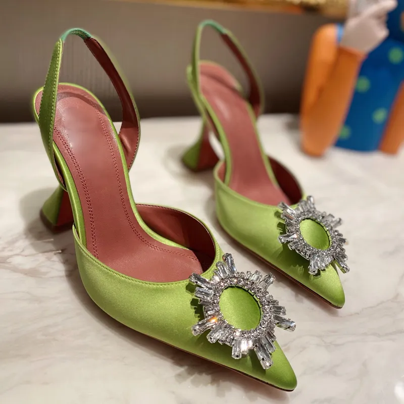 designer womens high heeled sandals shoes pointed toes sunflower crystal buckle embellished studded sandal summer fashion 10cm heel leather sole women sho