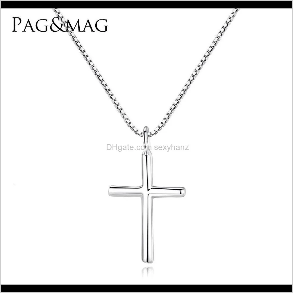 pag & mag s925 silver necklace simple cross pendant women`s box chain