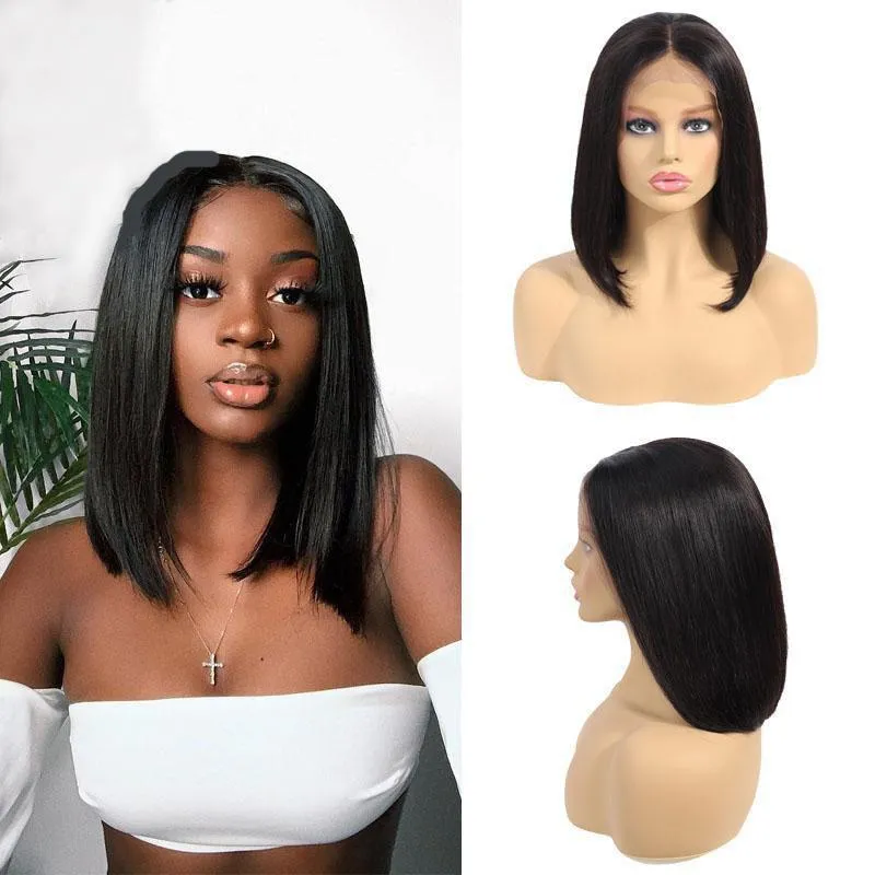 Brazilian Straight 13x4 Curto Bob Perucas Lace Front Human Human Human Wigs Prejuídos Perucas Naturais para Mulheres Negras Remy Asteria Hair