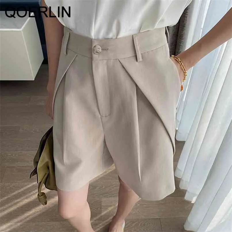 Chic Pleated Thin Suit Shorts Female Summer Elegant High Waist Loose Wide Leg Casual Black Formal Women Clothing 210601