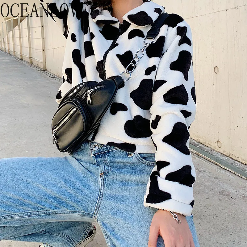 Women Coats and Jackets Winter Thick Warm Short Sexy Femme Veste Soft Cashmere Cow Print Fashion Chaqueta 17624 210415