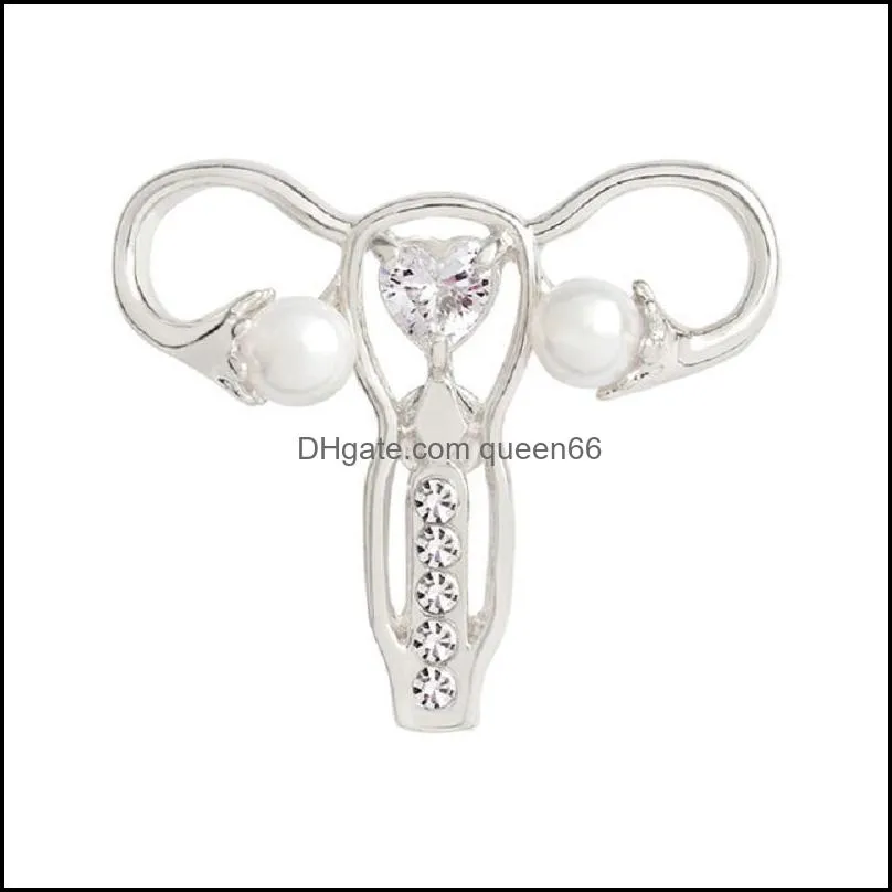 Golden silver uterus pearl special enamel cartoon brooch gift creative letter lapels denim badge pins woman