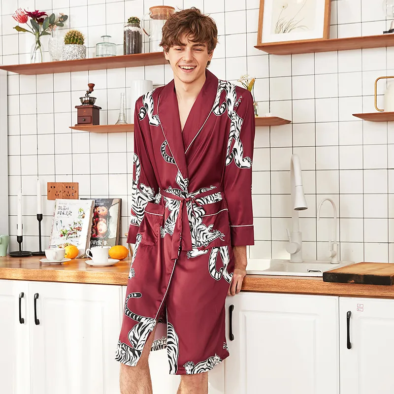 Mens Robe Satin Silk Bathrobe For Women sleepwears Lovers Kimono V-Neck  Sleeping Home Clothes Long Bath Robes Nightgown Male