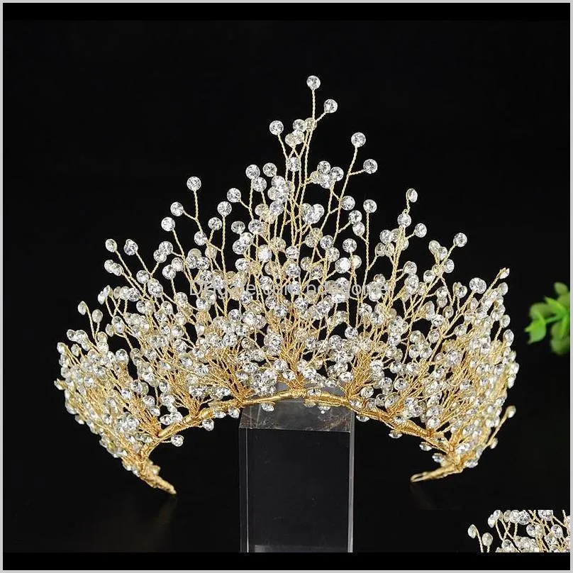 super shiny rhinestone crown bride headdress headband tiara hairband golden crown earring necklace set hair jewelry