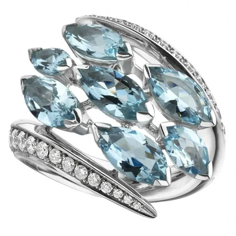 Anéis de casamento encantamento na moda luz feminina luz azul marquise cz elegante senhora acessórios para festa delicada presente declaração jóias