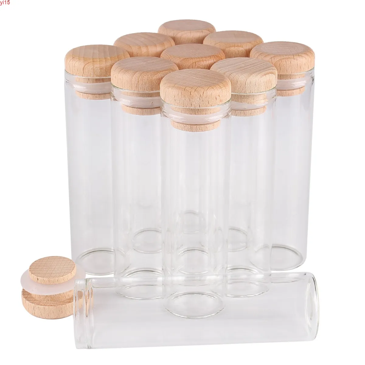 24 piezas 50 ml 30 * 100 mm Tubos de ensayo con tapas de madera Frascos de vidrio para especias Viales Wish Bolttes Wish Bottle Containergood qty