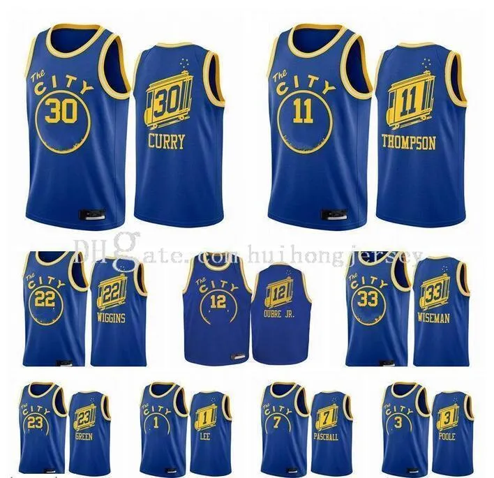 Maglia da uomo Goldenr Stater Warriorsr Stephen Klay Curry Thompson James Wiseman James Wiseman Kelly Oubre Jr. Blue City Maglie da basket