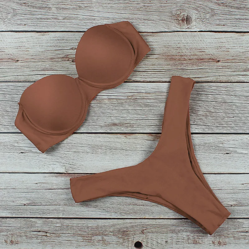 Women`s Swimwear Tube split Two-pieces bikini Sexy Swim suit solid color leopard snake skin with bra pad 