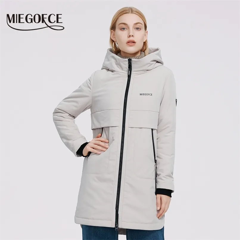 Miegofce Women Jacket Quilted Coat Ladies Windproof Jackor för Big Parka Knee Längd Vattentät Matt Material 210913