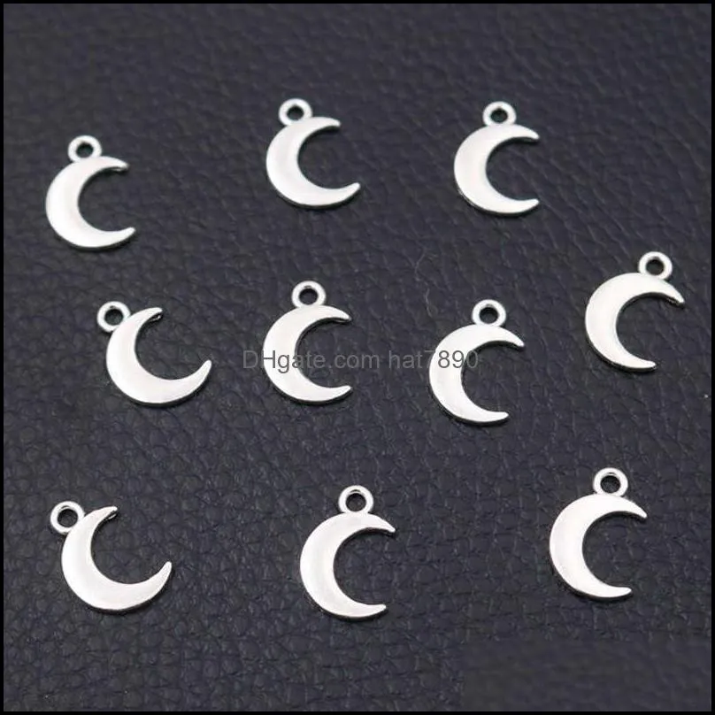 50pcs Silver Plated Cute Mini Moon Pendants Earrings Bracelet Accessories DIY Charms For Jewelry Carfts Making 14*10mm A601