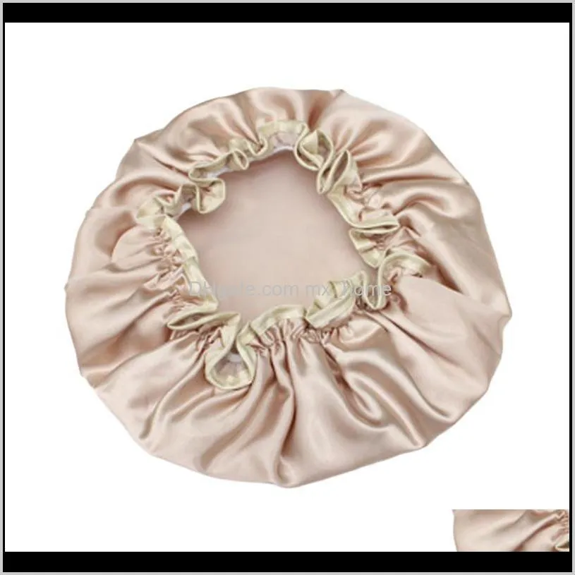 1pc lovely thick women shower satin hats colorful bath caps hair cover double waterproof bathing cap wholesale bonnet