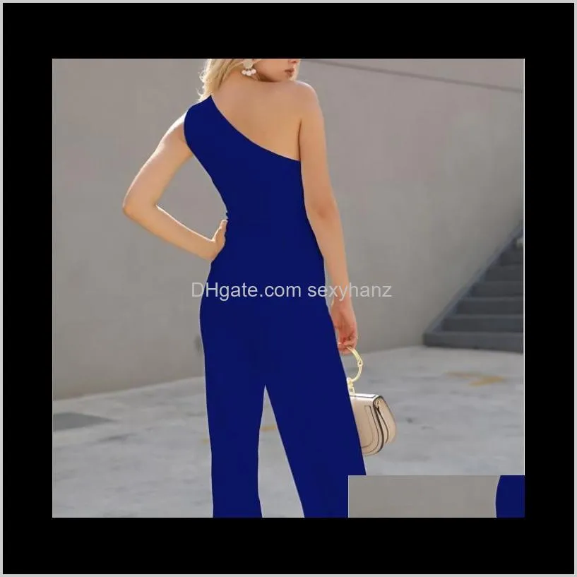 women white lace-up office jumpsuits for one shoulder jumpsuit sexy backless slash neck wide leg pants women`s & rompers