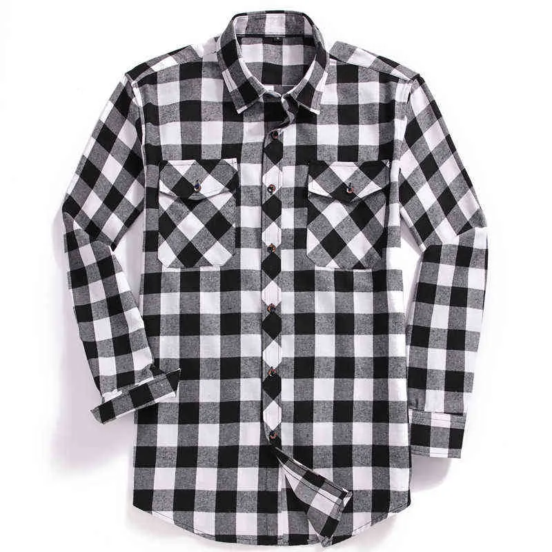 Classic Checkered Men's Flannel Plaid Shirt, Casual Button Up Långärmad T-shirts, 2 Bröstfickor, Justerbara manschetter, USA Storlek G0105