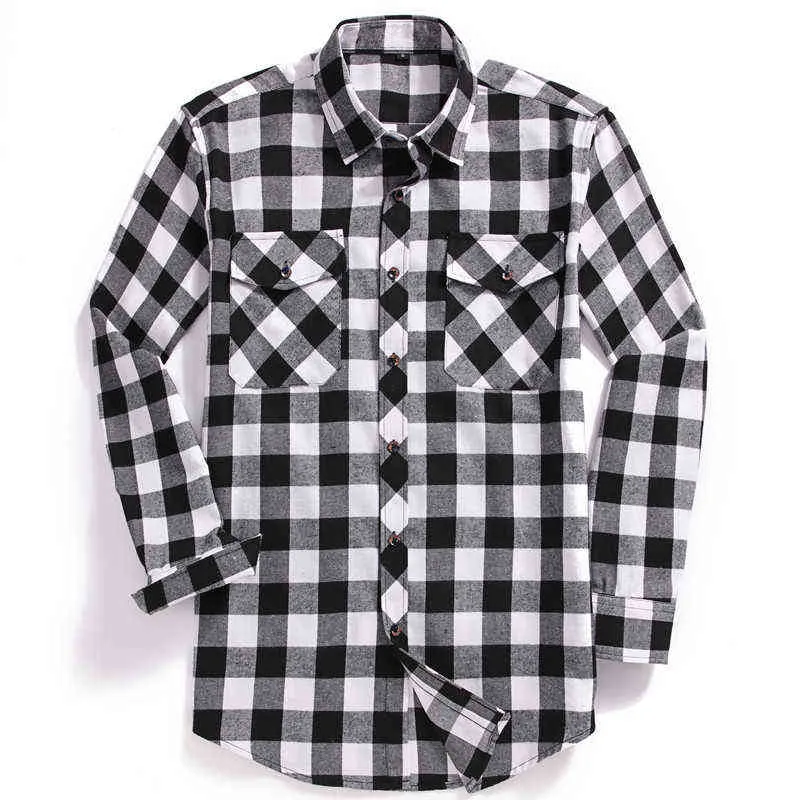 Classic Checkered Men's Flannel Plaid Shirt, Casual Button Up Long-sleeved Shirts, 2 Chest Pockets, Adjustable Cuffs, USA SIZE G0105