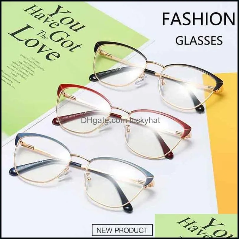 Cat Eye Ladies Glasses Frames Women Men Half Frame Metal Brand Designer Clear Lens Optical EyeGlasses Computer Eyewear Fashion