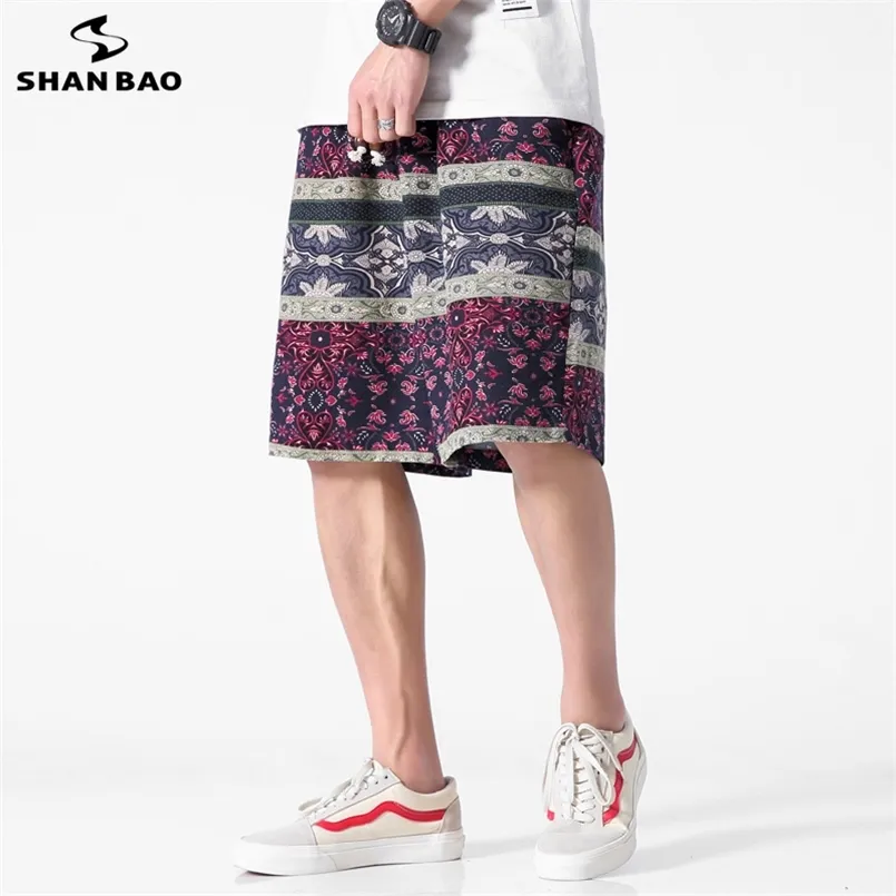 Shan bao losse rechte lichtgewicht strand shorts zomer klassieke stijl print trend mannen mode dunne casual 210716