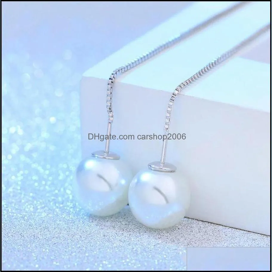 OL fashion long paragraph tassel pearl ear wire hypoallergenic Korean fashion silver jewelry manufacturers, wholesale earrings white