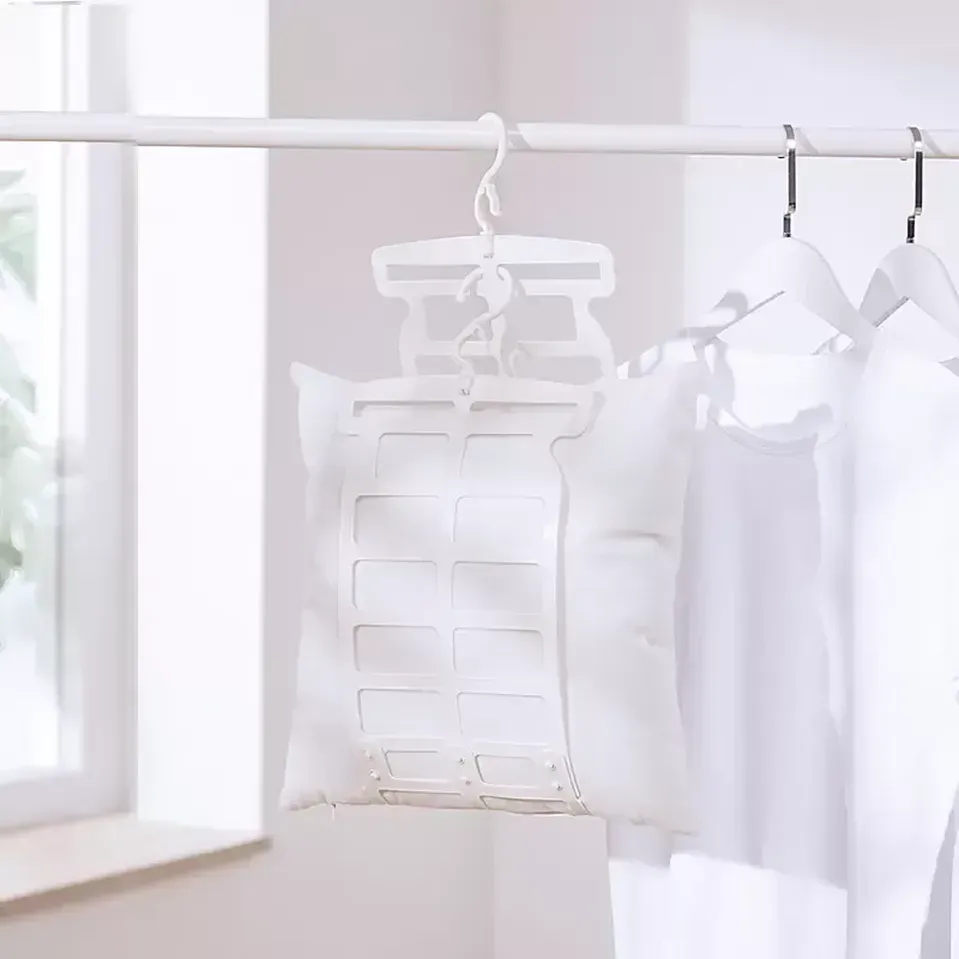 Organisateurs d'emballage d'accessoires Nouvelles boîtes de rangement Bacs Cintre multifonctionnel Grille de séchage pour oreiller de soleil/poupée/couette blanc/rose/vert