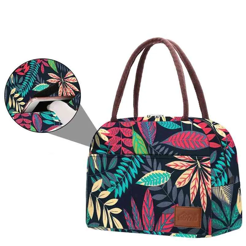 Aosbos Print Canvas Tragbare Kühler-Lunch-Tasche Mode Thermoisolierte Lebensmitteltaschen Lebensmittel-Picknick-Lunchbox-Tasche für Männer Frauen Kinder 210818