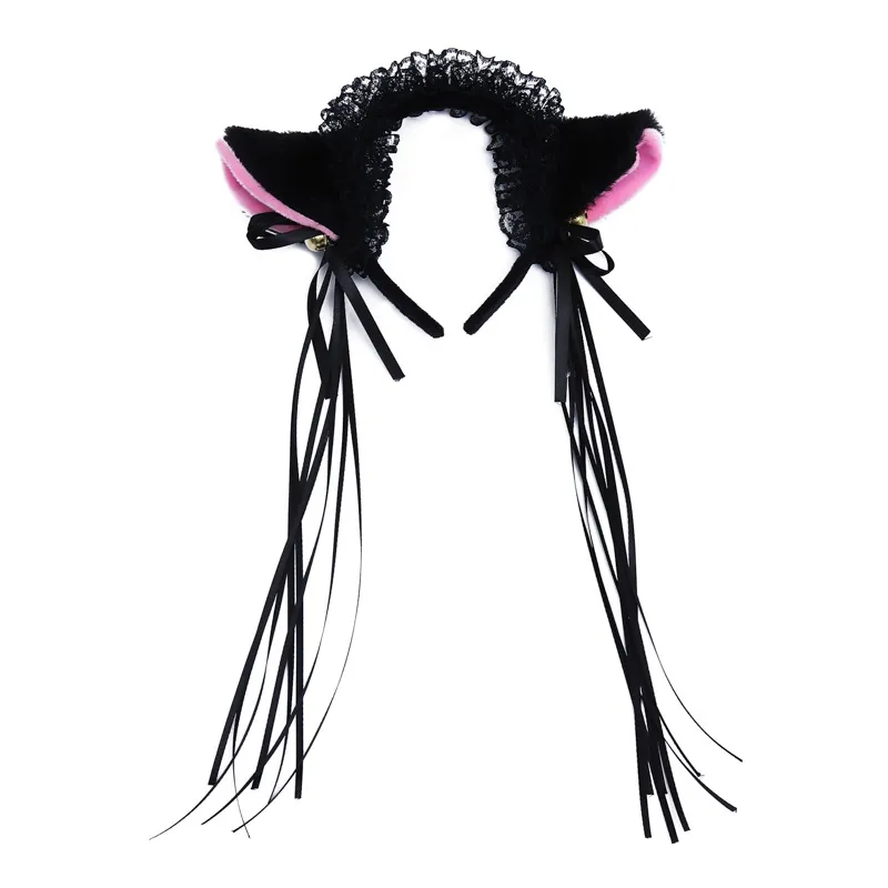 Glowing Cat Ears Headband Anime Costume Accessories With Bell Ribbon Tassel  Girl Led Flashing Plush Furry Hairband for Halloween Cosplay Party Dress