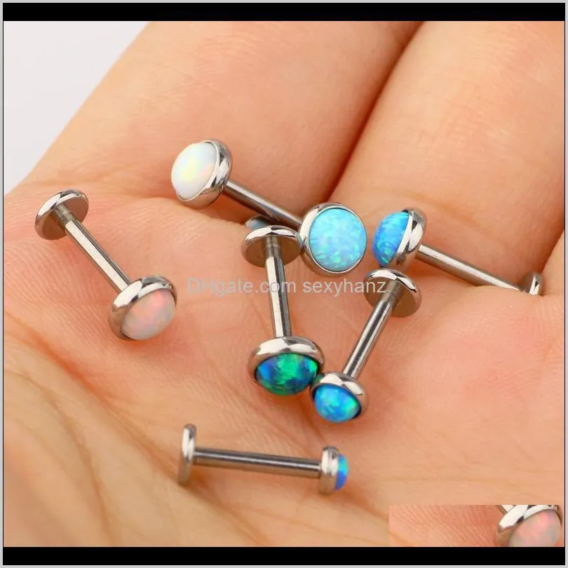 2018 whole sale opal stone labret nose ring stud 1.2*3/4/5 body piercing jewelry fashion accessories labret lip